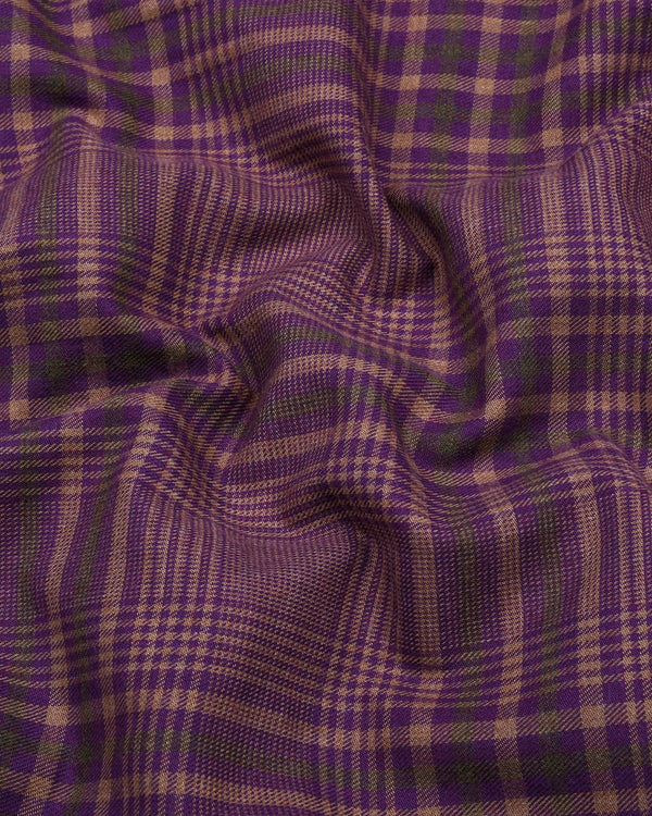 Purple With Cream Twill Check Plaid Flannel Cotton Shirt