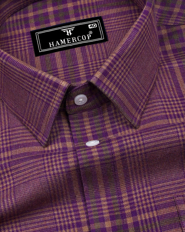 Purple With Cream Twill Check Plaid Flannel Cotton Shirt