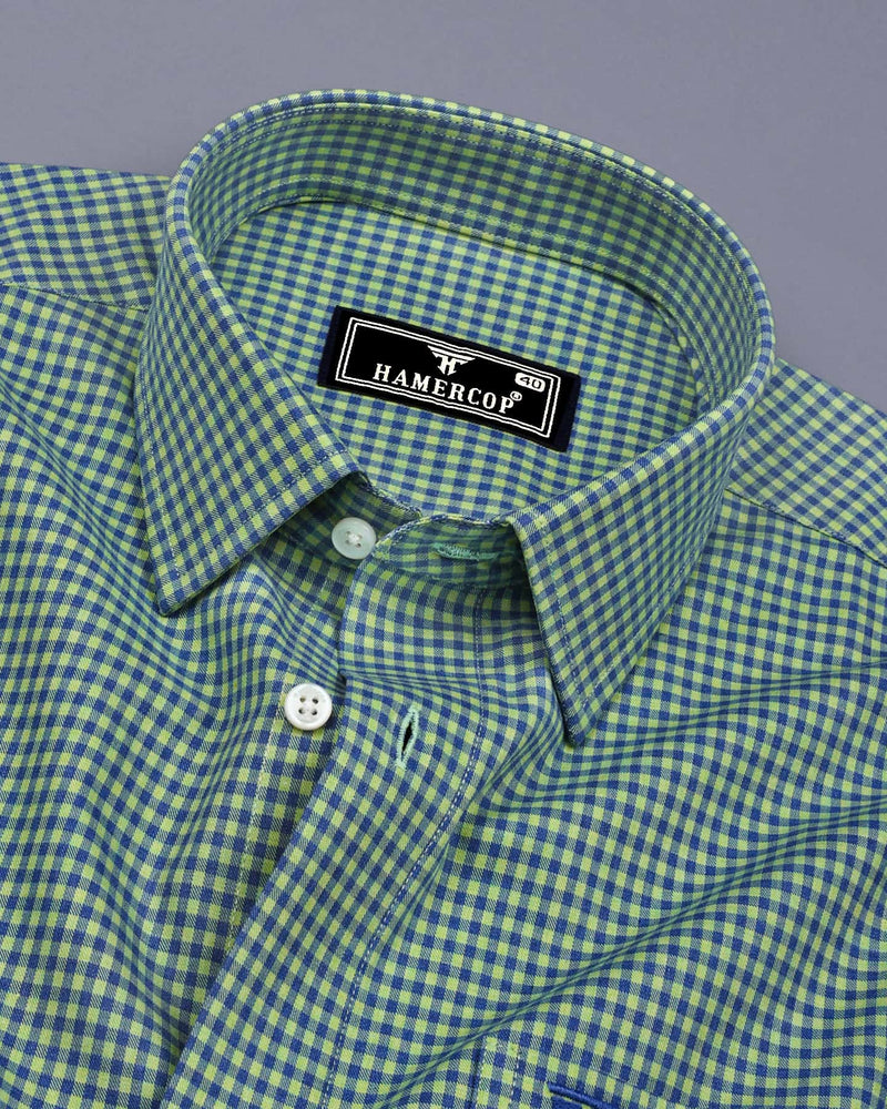 Paradise Green With Blue Twill Check Premium Cotton Shirt