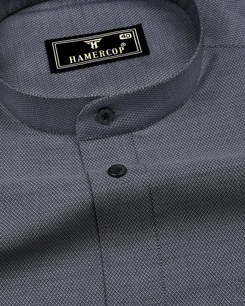 Calzo Black With White Jacquard Texture Cotton Shirt