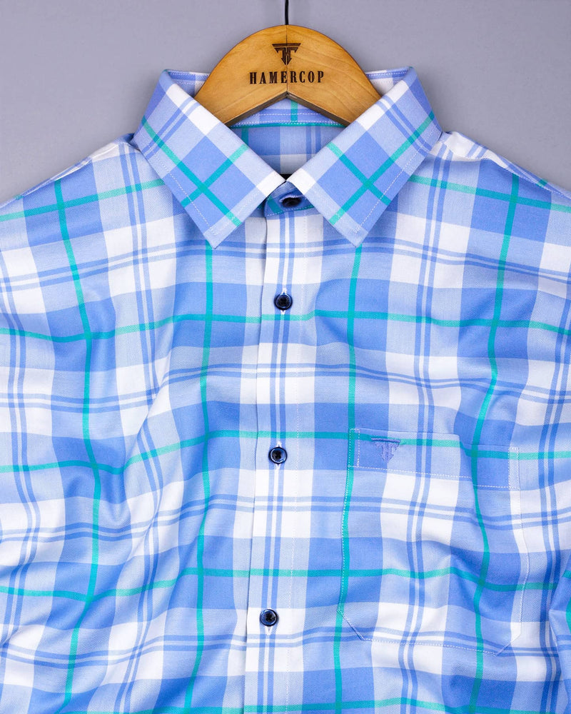 Blois Blue With White Twill Check Premium Cotton Shirt