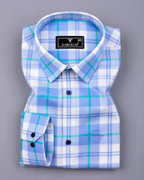 Blois Blue With White Twill Check Premium Cotton Shirt