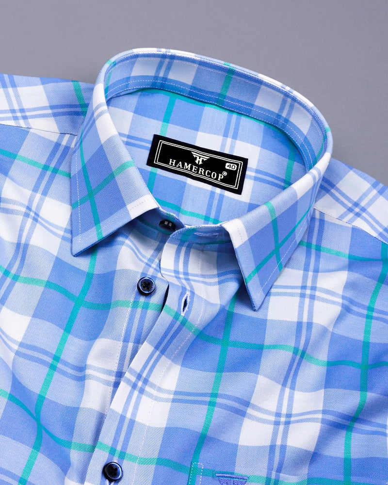 Blois Blue With White Twill Check Premium Cotton Shirt