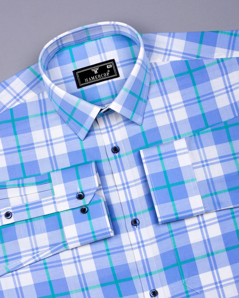 Blois Blue With White Twill Check Premium Cotton Shirt