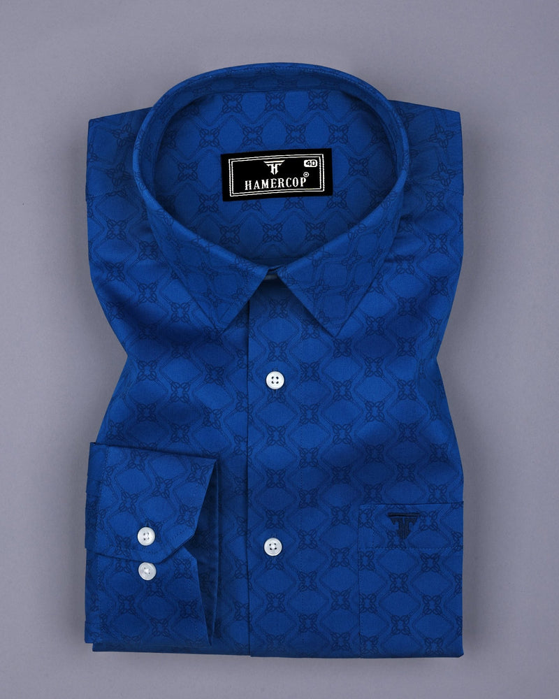 Sapphire Blue Square Printed Cotton Shirt