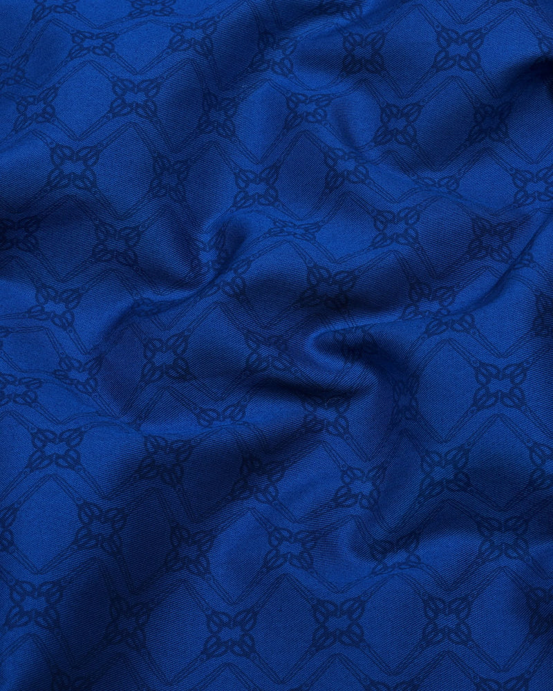 Sapphire Blue Square Printed Cotton Shirt