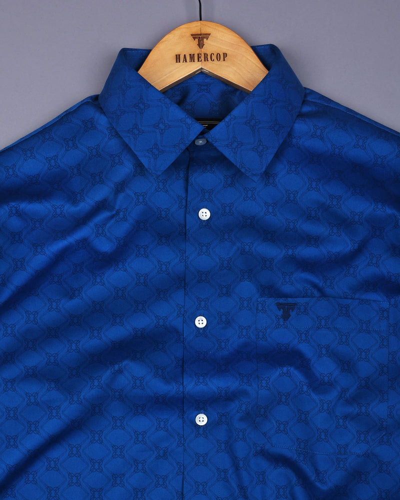 Sapphire Blue Square Printed Cotton Shirt