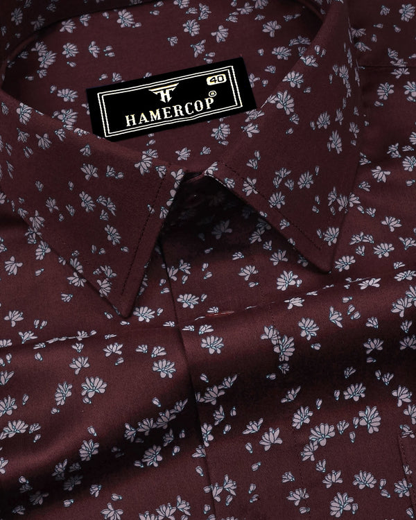 Russet Brown With Pink Printed Satin Cotton Shirt