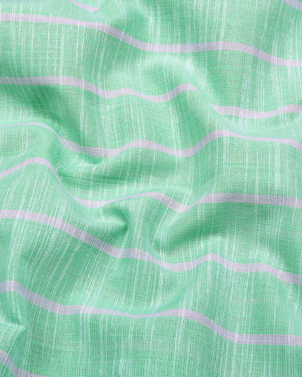Mint Green With White Stripe Linen Cotton Shirt