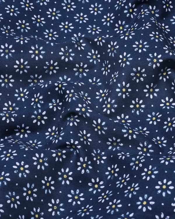 Fairy Blue With White Printed Cotton Shirt