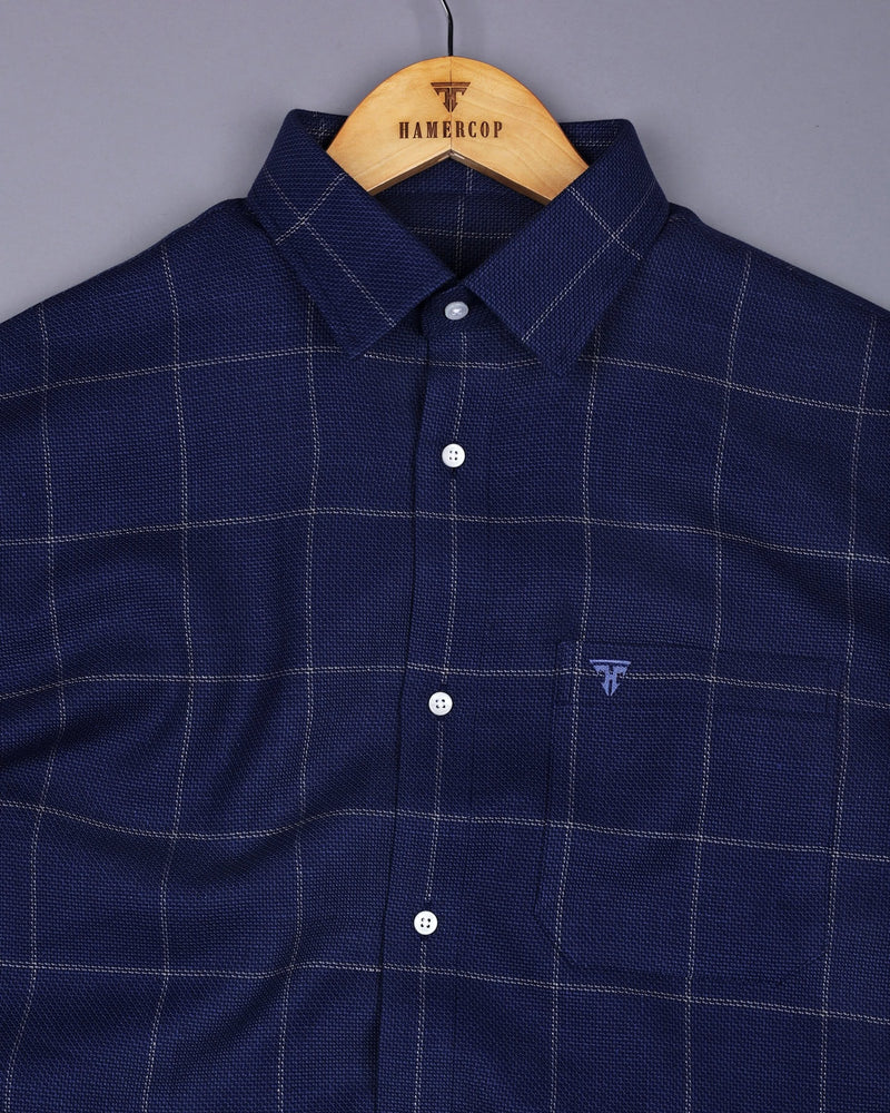 Dortan NavyBlue With Cream Dobby Broad Check Cotton Shirt