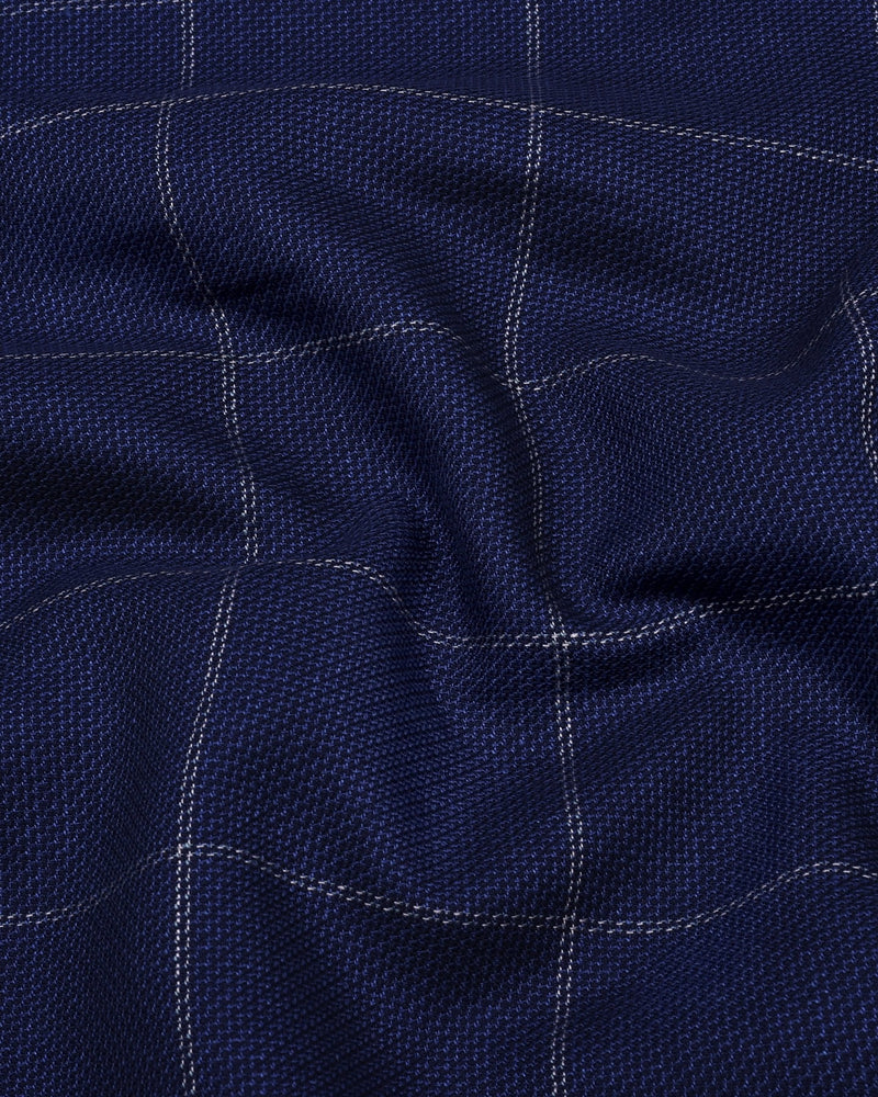 Dortan NavyBlue With Cream Dobby Broad Check Cotton Shirt