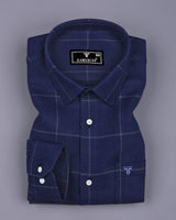 Dortan NavyBlue With Cream Dobby Broad Check Cotton Shirt