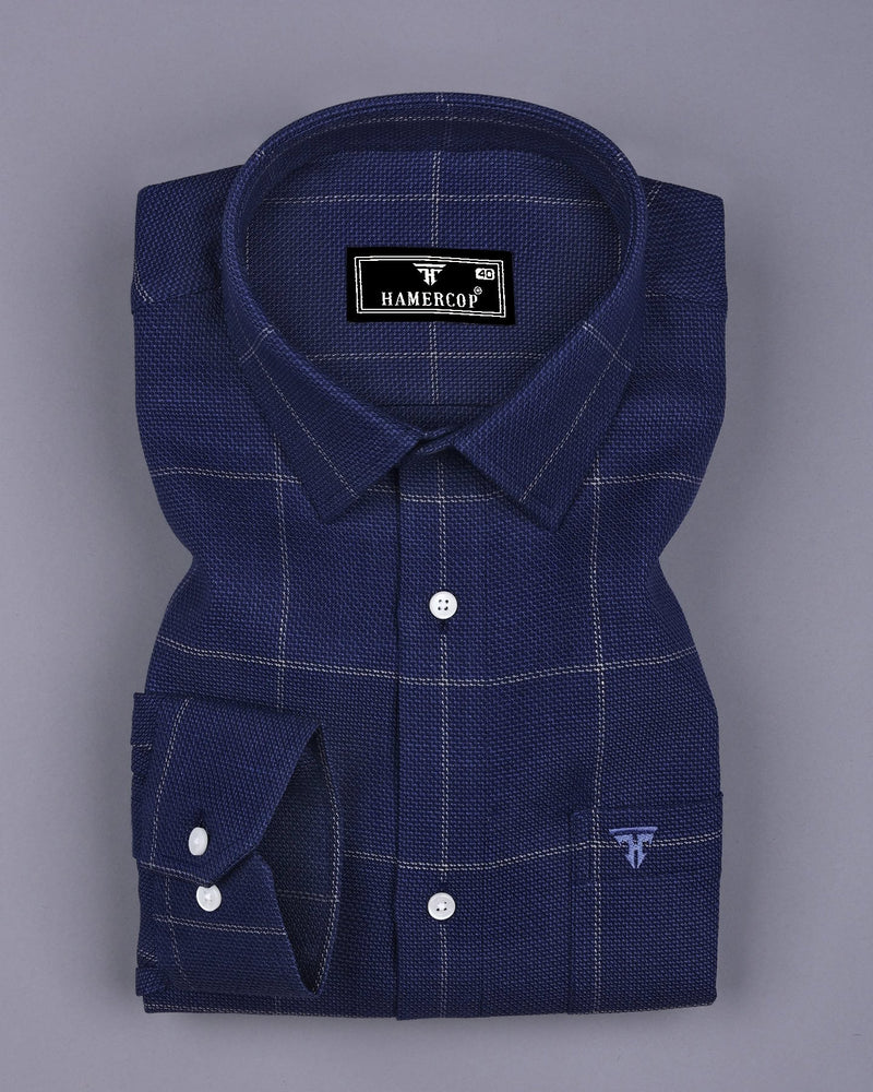 Dortan NavyBlue With Cream Dobby Broad Check Cotton Shirt