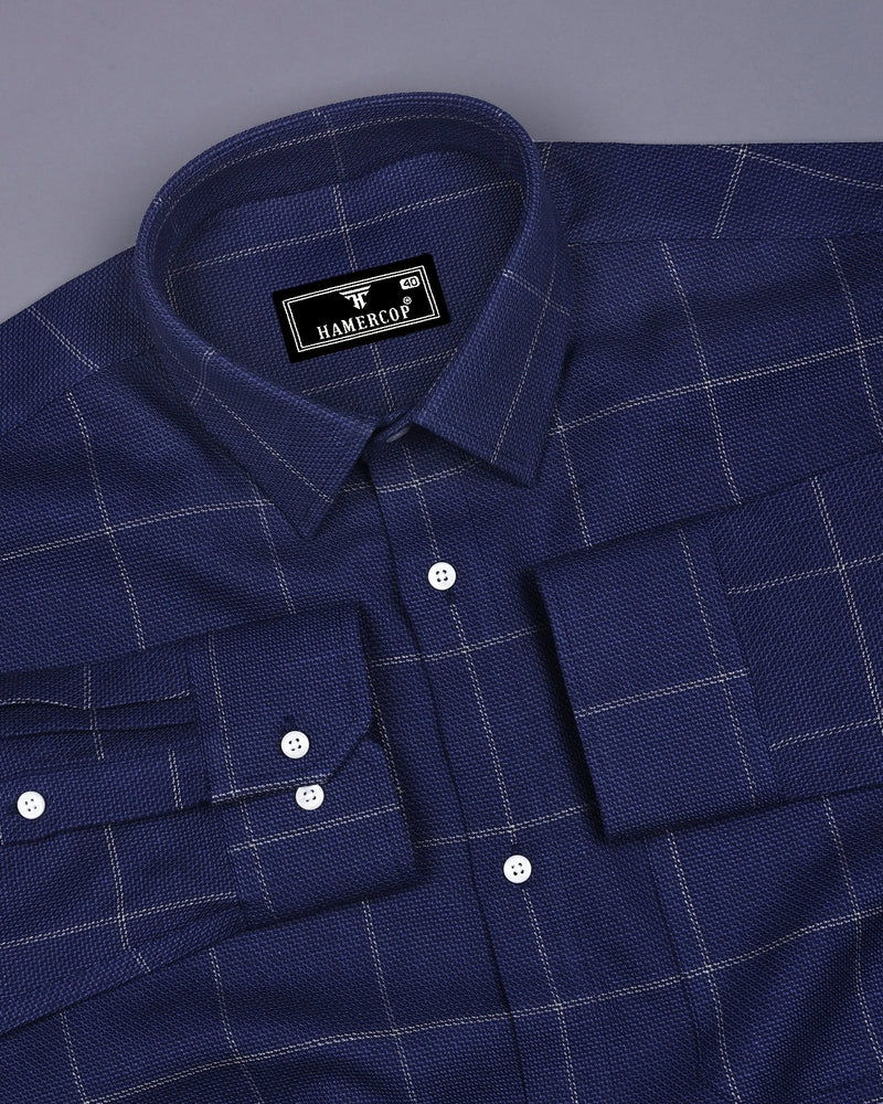 Dortan NavyBlue With Cream Dobby Broad Check Cotton Shirt