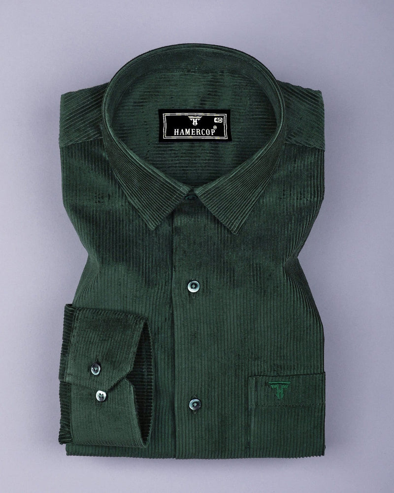 Hunter Green Corduroy Premium Cotton Solid Shirt
