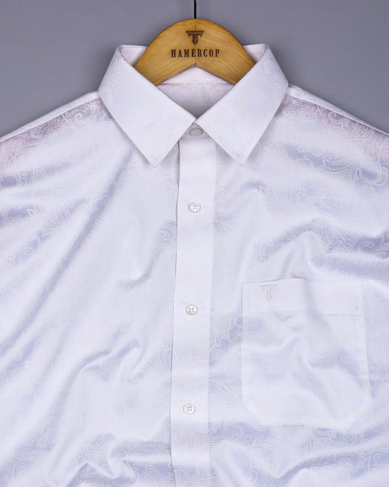 White Paisley Printed Satin Cotton Premium Shirt