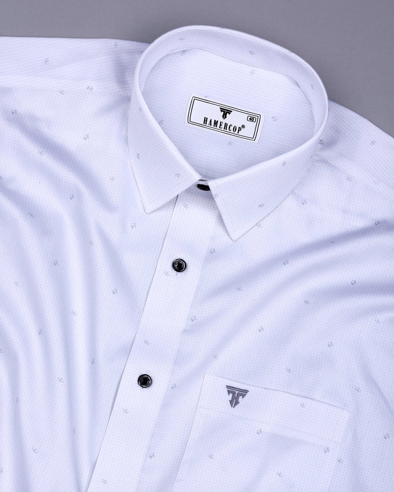 Space Gray With White Small Polka Dot Printed Cotton Shirt