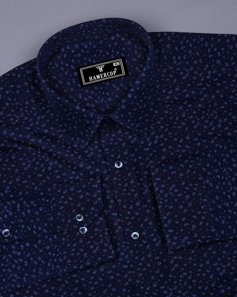 Queen Blue With SkyBlue Printed Formal Cotton Shirt