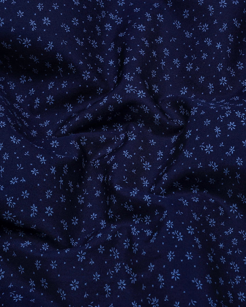 Queen Blue With SkyBlue Printed Formal Cotton Shirt