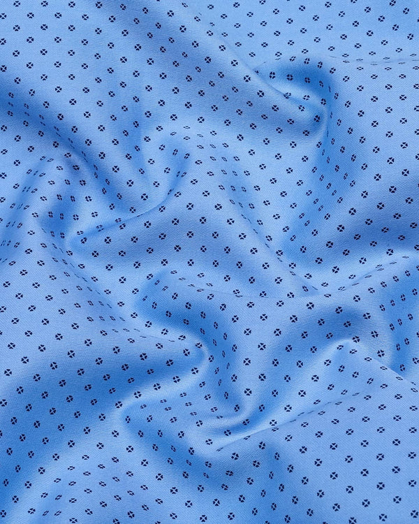 Leston SkyBlue With NavyBlue Printed Formal Cotton Shirt