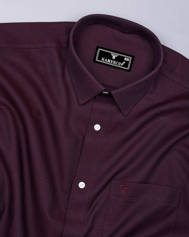 Caramel Maroon With Black Jacquard  Cotton Shirt