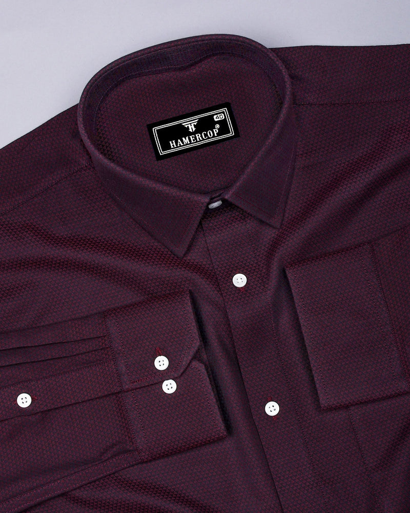 Caramel Maroon With Black Jacquard  Cotton Shirt