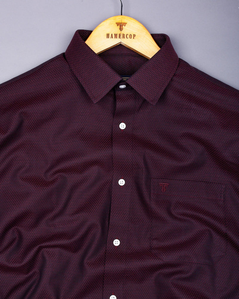 Caramel Maroon With Black Jacquard  Cotton Shirt