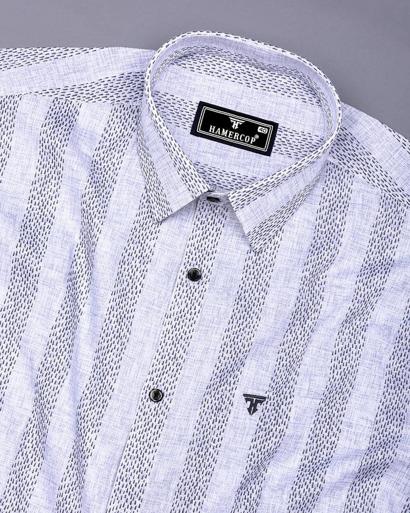 Unity Gray With White Printed Linen Cotton Shirt
