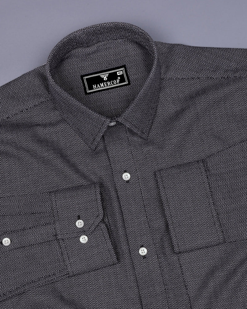 Licorice Black With White Dobby Textured Cotton Shirt