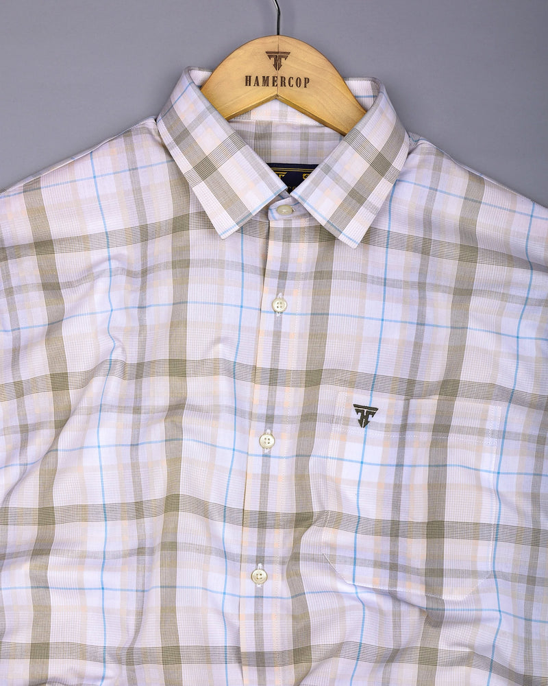 Optical Cream With White Check Formal Cotton Shirt