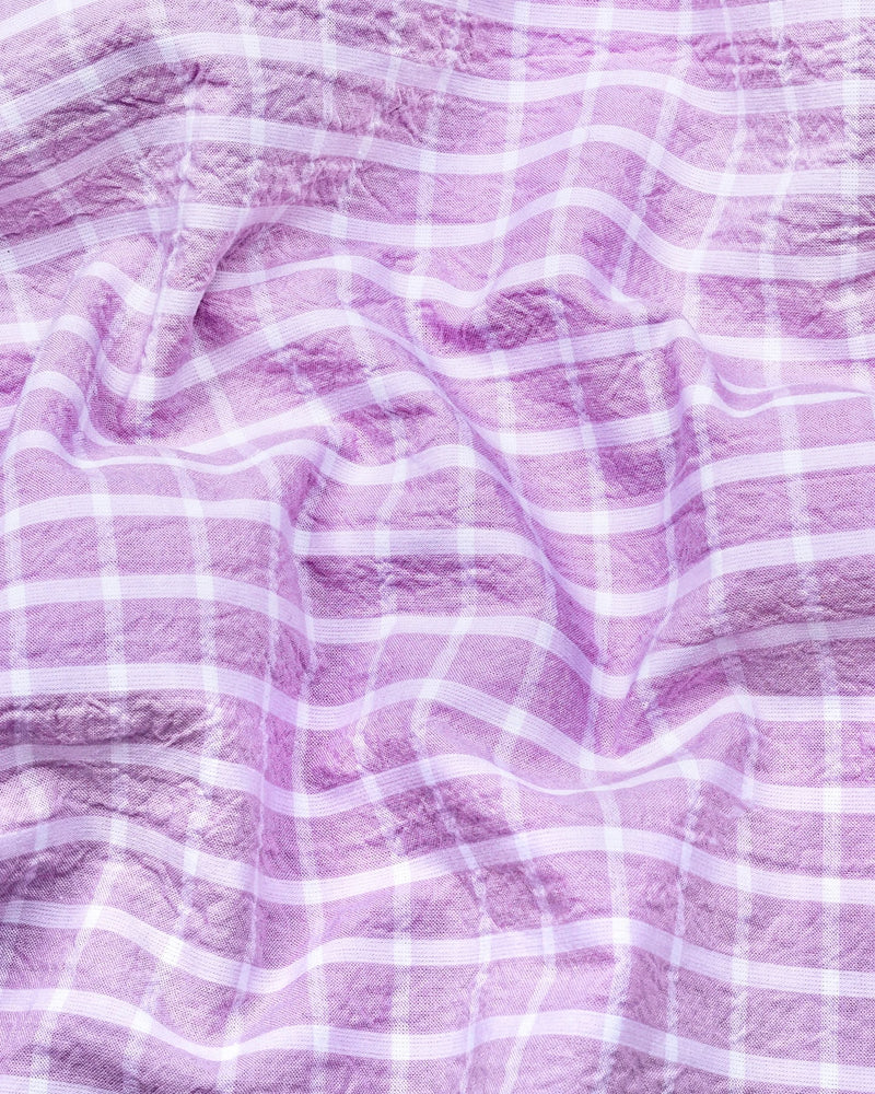 Yucca Light Purple With White Check Seersucker Cotton Shirt