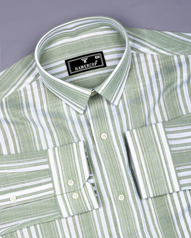Moncton Green With White Stripe Linen Cotton Shirt