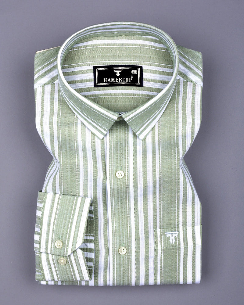Moncton Green With White Stripe Linen Cotton Shirt