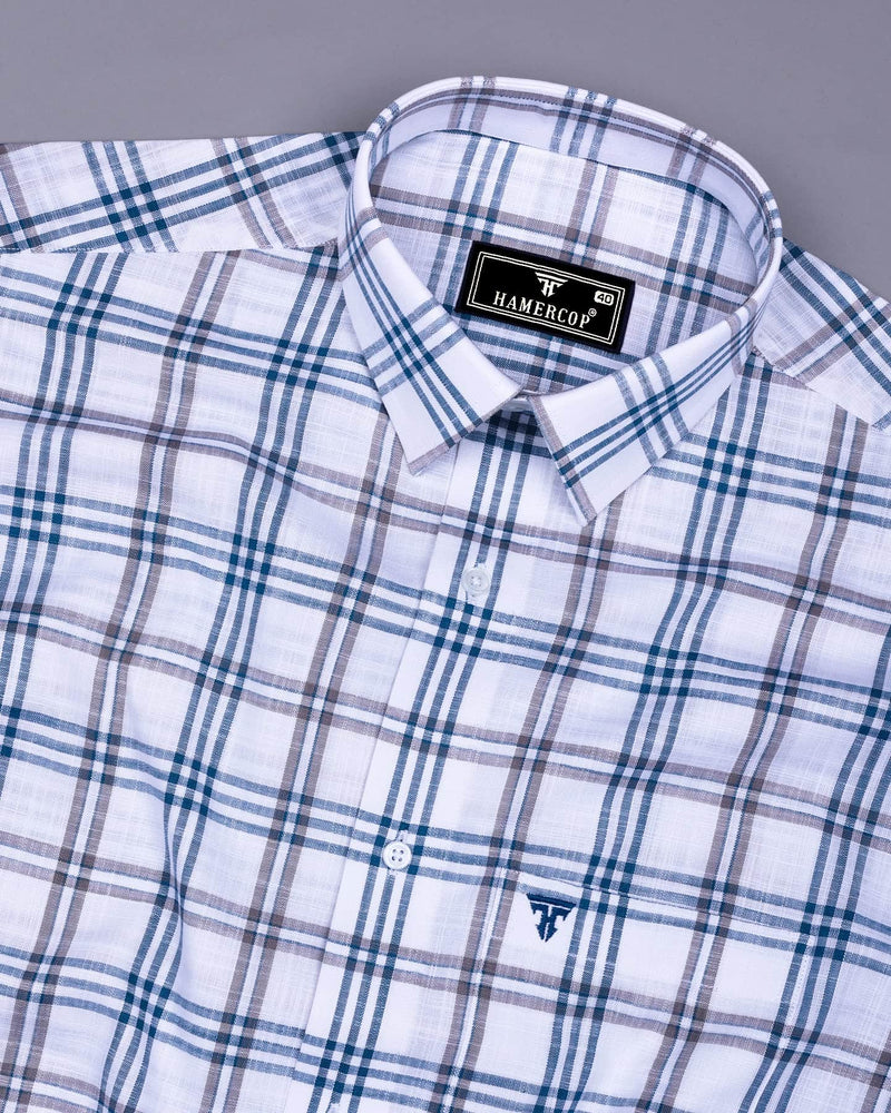 Menton White With Blue Check Linen Cotton Shirt