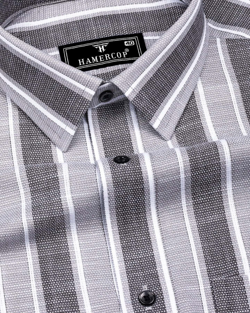 Ultimate Gray With White Dobby Stripe Cotton Shirt