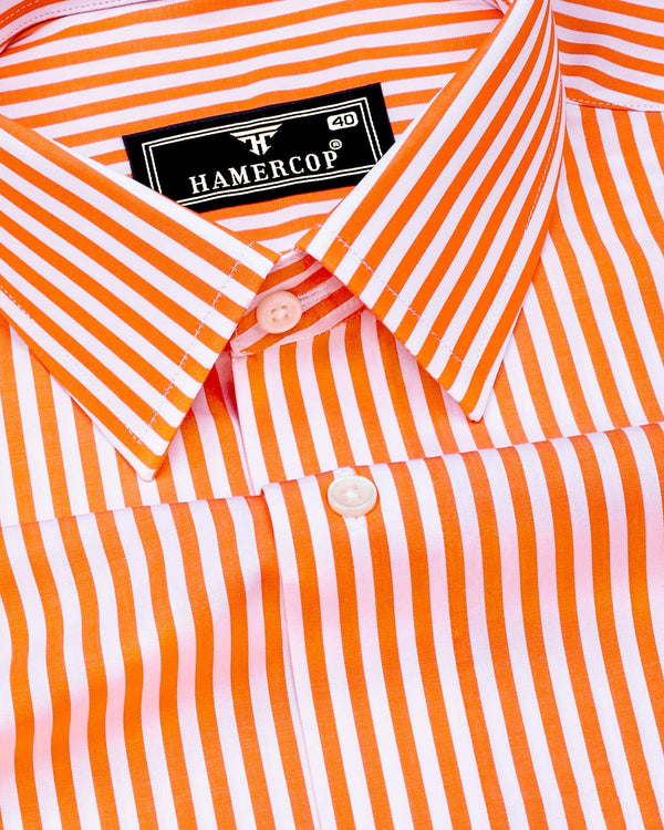 Zesta Orange With White Candy Stripe Premium Cotton Shirt