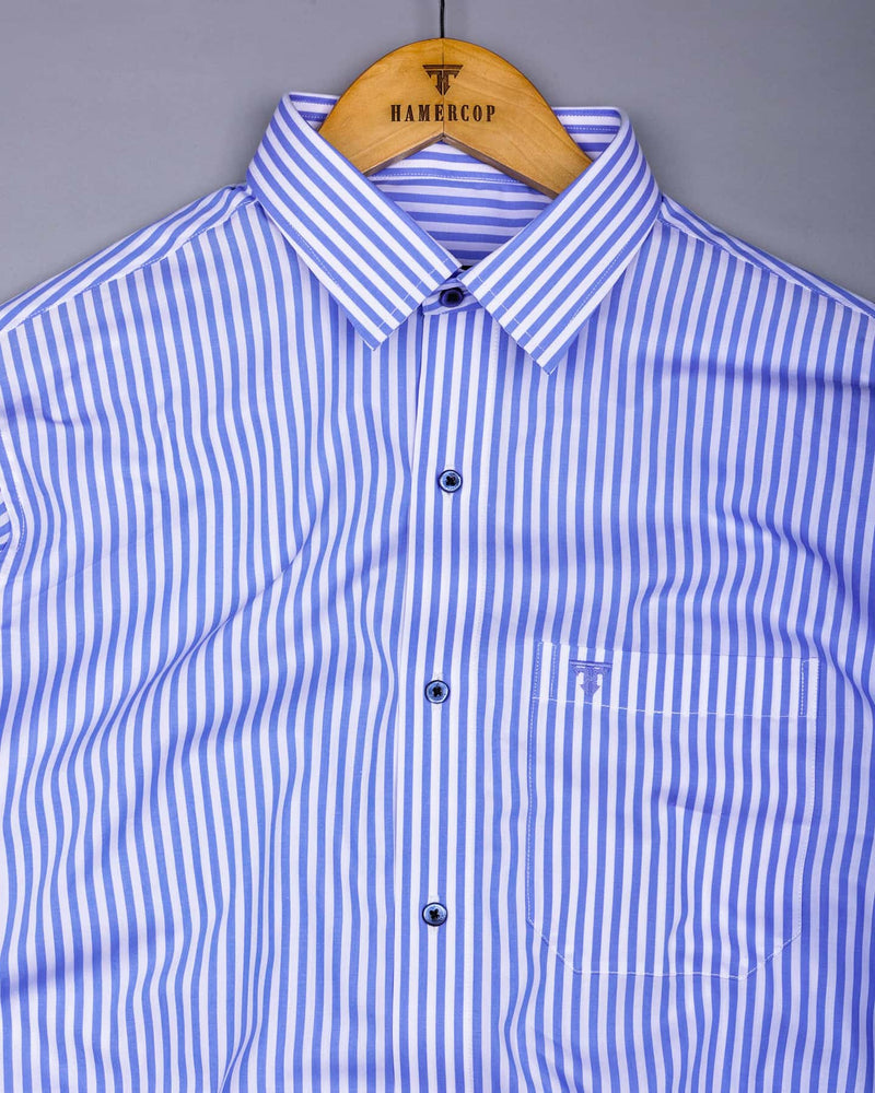 Zesta Blue With White Candy Stripe Premium Cotton Shirt