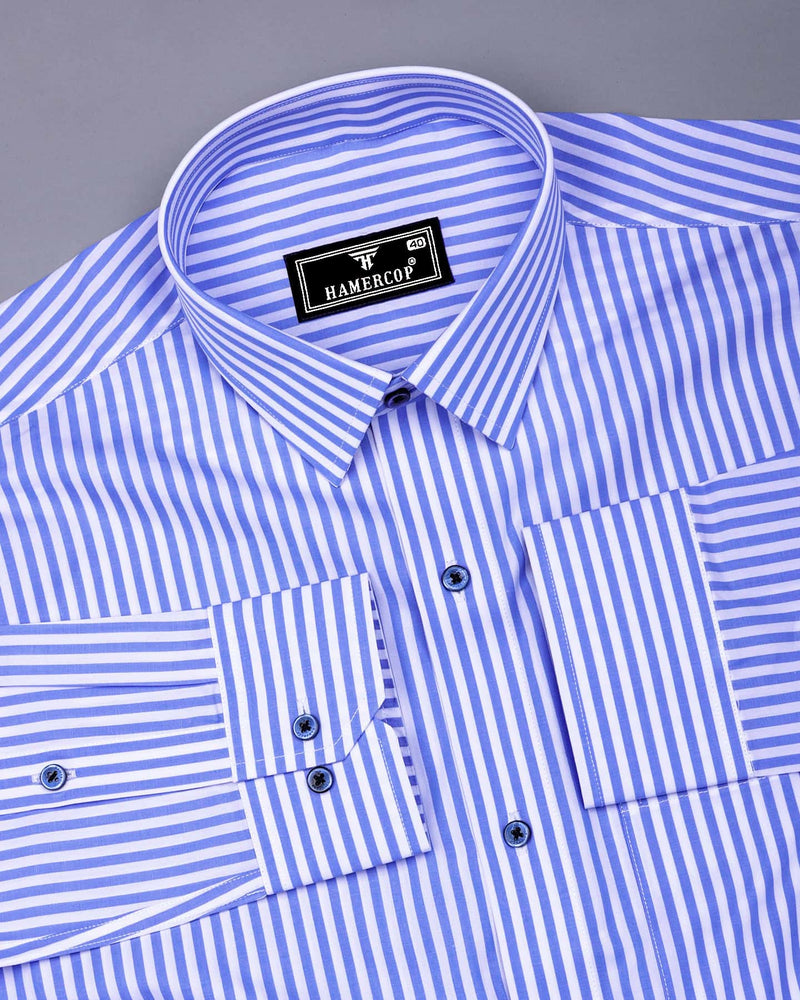 Zesta Blue With White Candy Stripe Premium Cotton Shirt