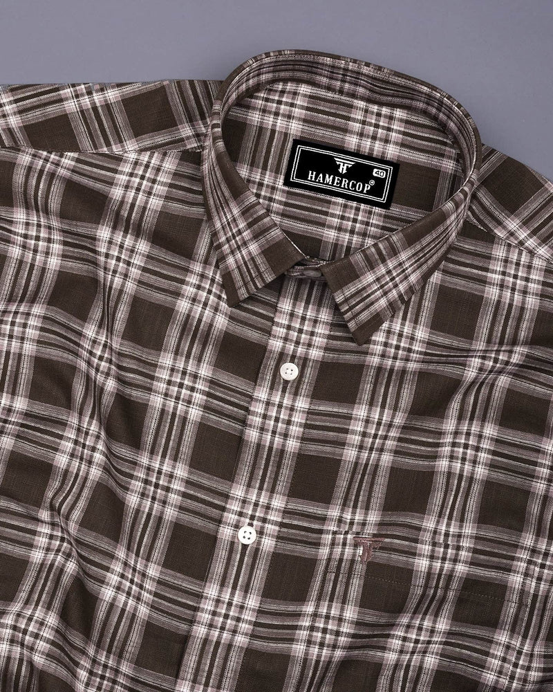 Belica Brown With White Check Linen Cotton Formal Shirt