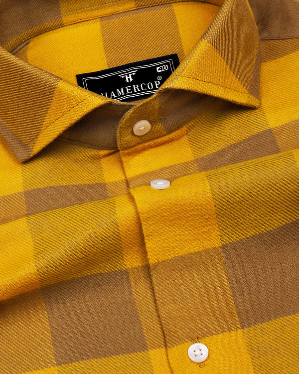 Goldenrod Yellow Plaid Flannel Broad Check Cotton Shirt