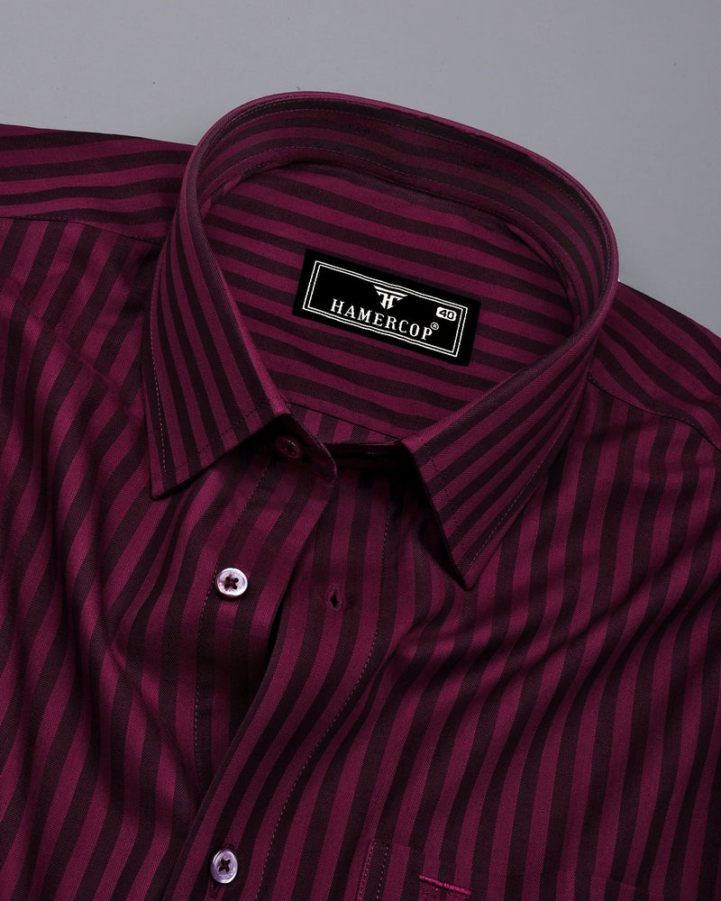 Titanic Maroon Twill Stripe Premium Cotton Shirt