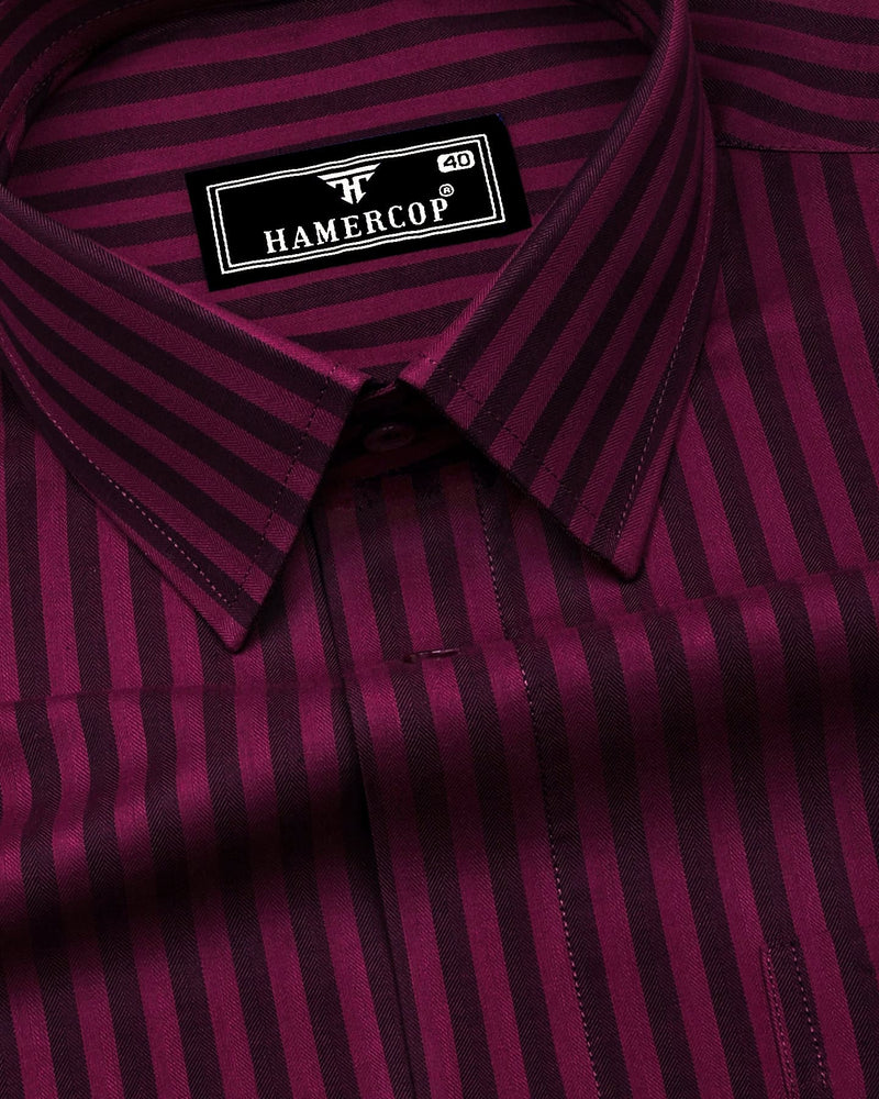 Titanic Maroon Twill Stripe Premium Cotton Shirt