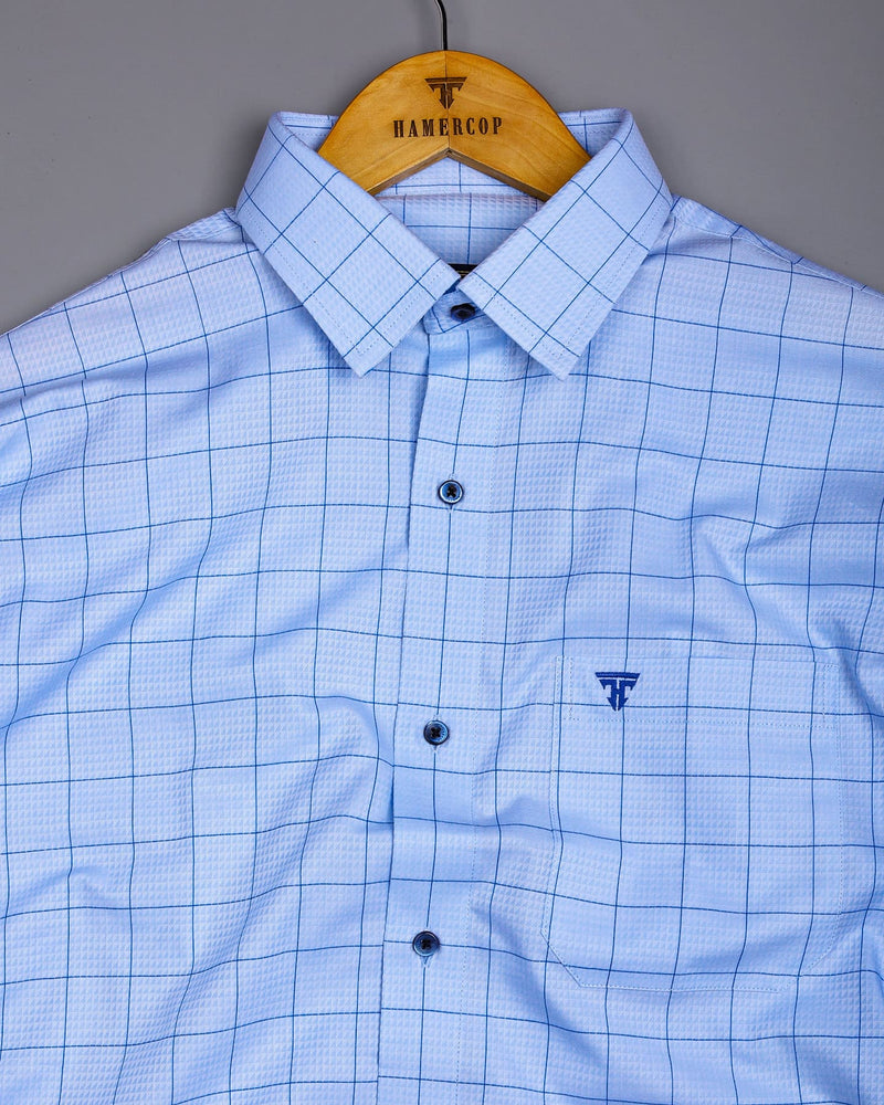 Wular Blue Dobby Check Premium Giza Shirt