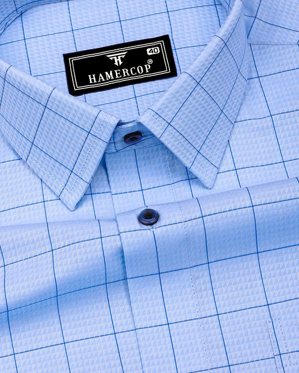 Wular Blue Dobby Check Premium Giza Shirt