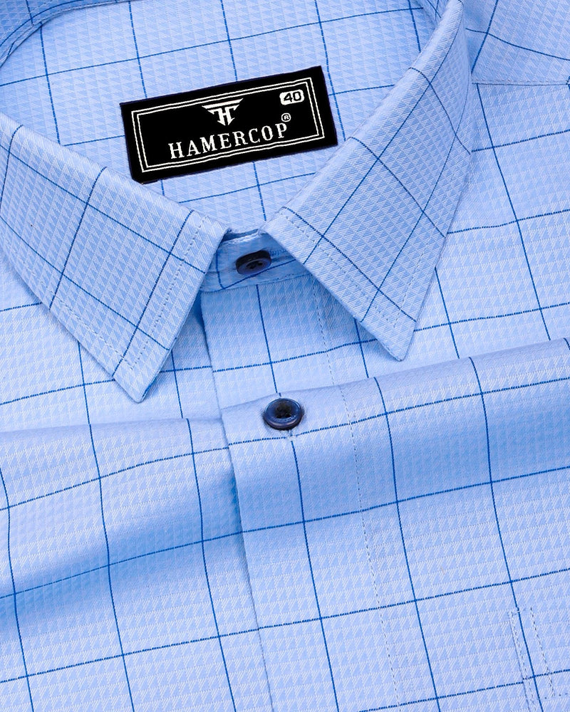 Wular Blue Dobby Check Premium Giza Shirt