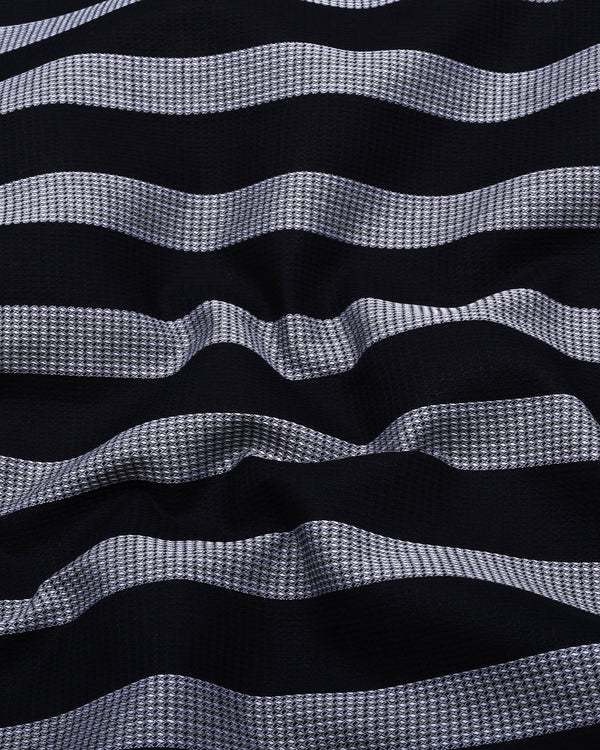 Spinel Black With White Waffle Stripe Dobby Cotton Shirt
