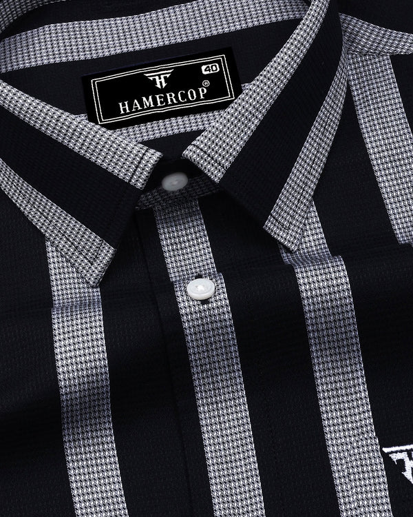 Spinel Black With White Waffle Stripe Dobby Cotton Shirt