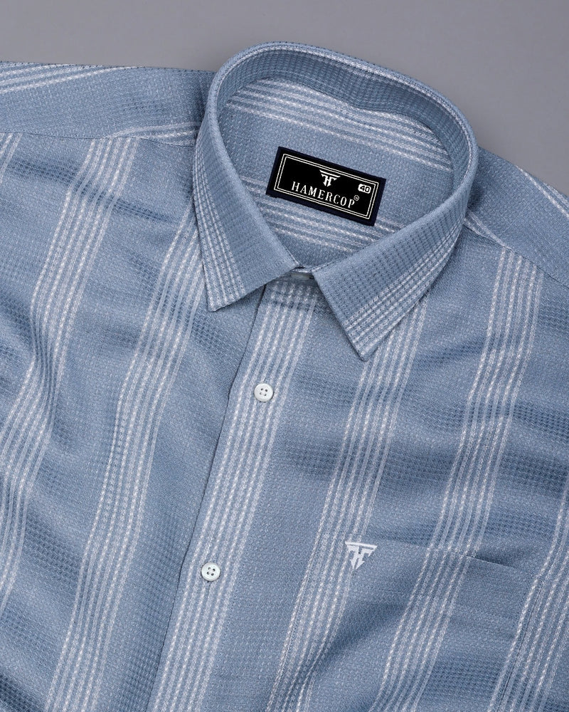 Binary Gray With White Waffle Stripe Dobby Cotton Shirt