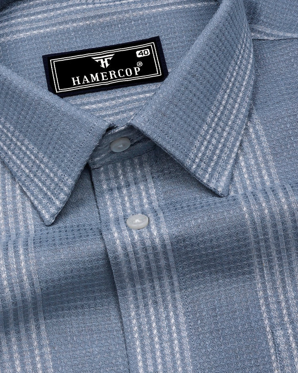 Binary Gray With White Waffle Stripe Dobby Cotton Shirt